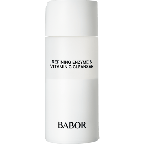 Babor refining enzyme and vitamin C cleanser bottle on a white background