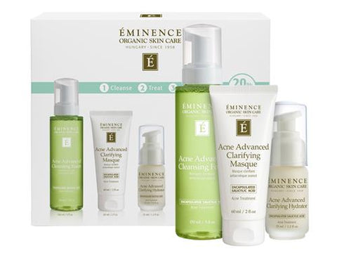 The Acne Advanced 3-Step Treatment System utilizes natural and botanical actives to deliver a proven organic solution for those looking to treat and prevent acne.  The system features full-sized versions of the Cleansing Foam, Clarifying Masque and Clarifying Hydrator. When purchased as a bundle, this three-step system offers a 20% savings over purchasing the products individually. For best results, use these three steps together consistently to treat and prevent acne.